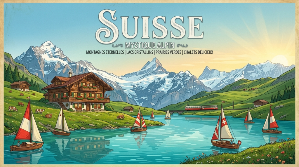 Montagnes enneigées et lac en Suisse